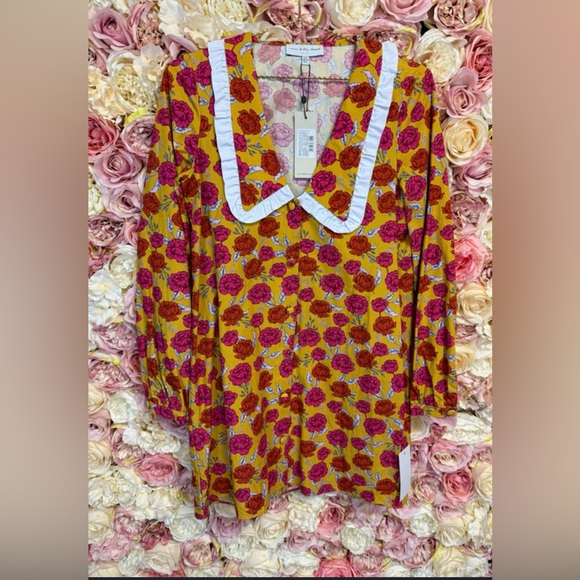 Never Fully Dressed Dresses & Skirts - Never Fully Dressed Yellow and Pink Floral Mini Dress with Large Collar